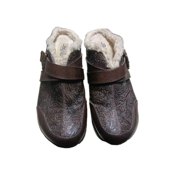 Jambu Shoes - JBU by Jambu Womens Brown Sweden Vegan Faux Fur Lined Embossed Clogs Mules 9 M